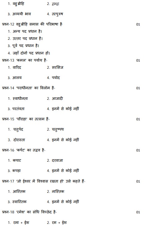 UP Board Class 10 Elementary Hindi Model Paper 2022-23